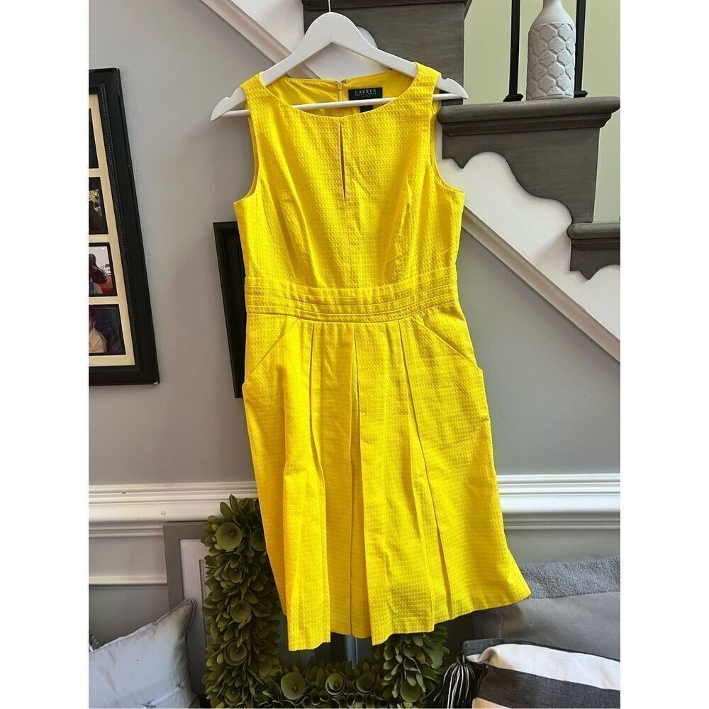 Lauren Ralph Lauren Yellow Textured Sleeveless Dress sz 8 EUC